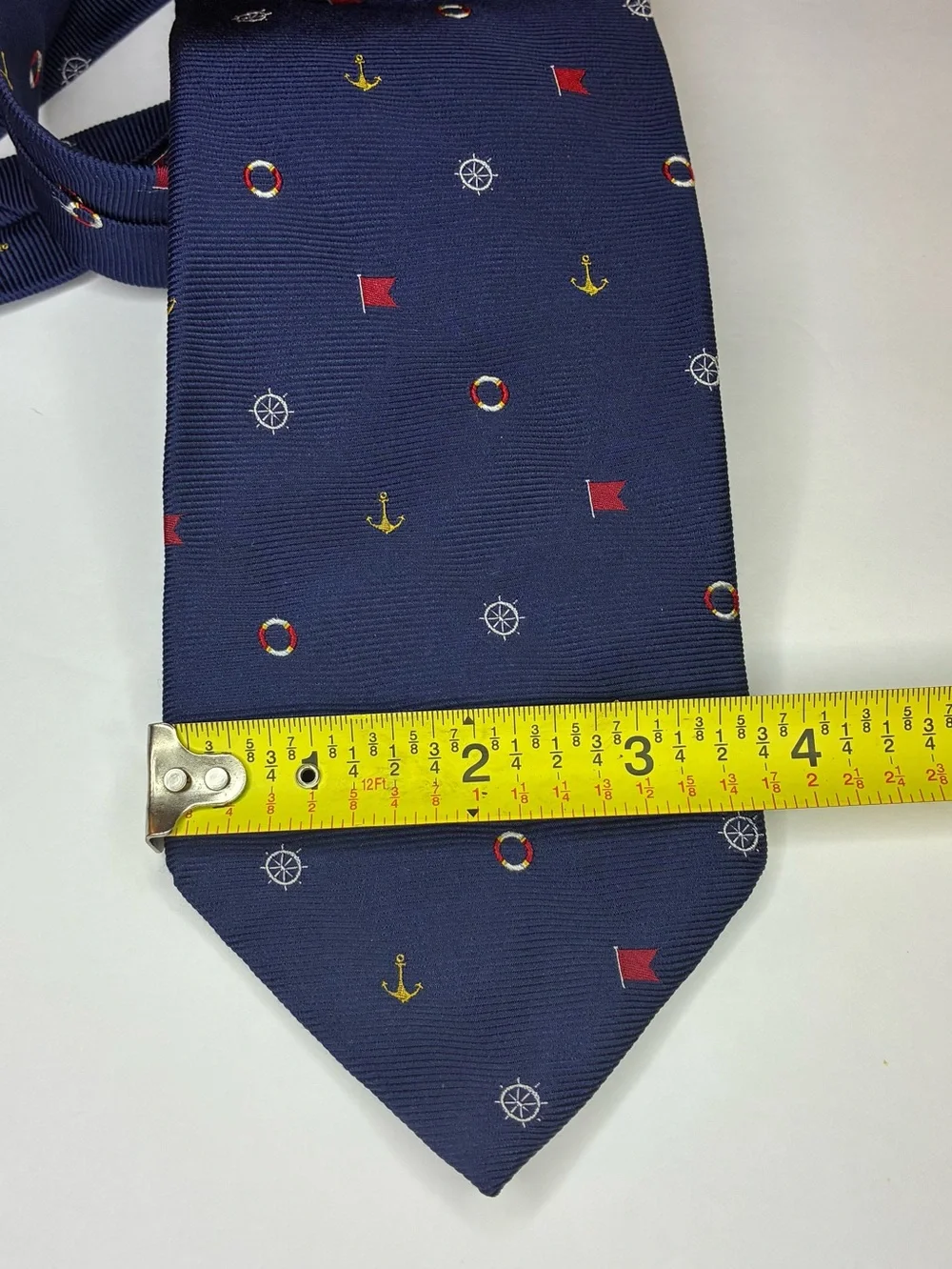 VTG - Brooks Brothers Makers Navy Blue Silk Nautical Anchor Lifesaver Flag Tie